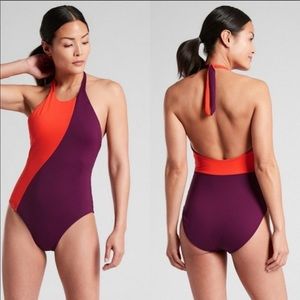NWT $108! ATHLETA colorblock one piece, M.